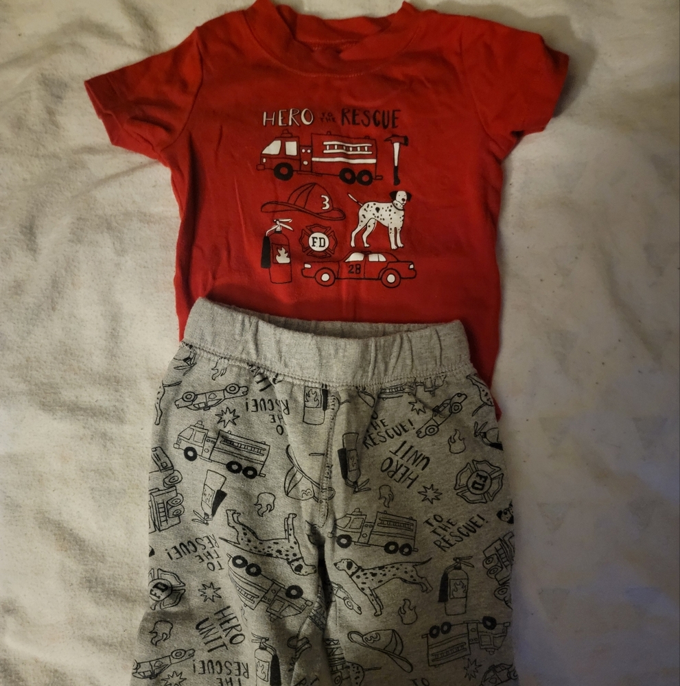 Carters Red Hero Rescue T-Shirt and Gray Pants Set 12 Months